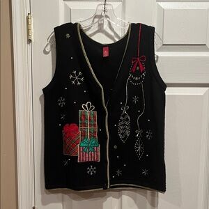 Festive Black Holiday Vest with Embroidery
